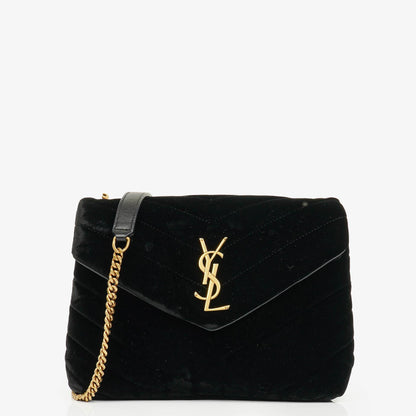 Yves Saint Laurent Kleine Loulou Kettentasche aus Samt mit Y-Stepp-Monogramm