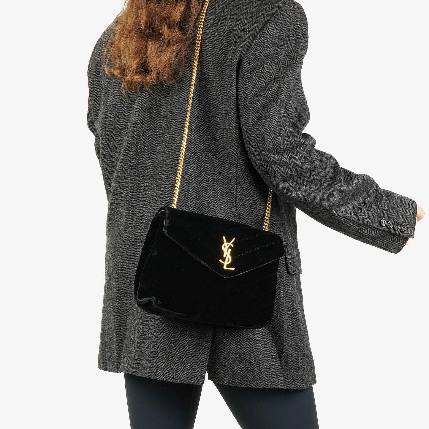 Yves Saint Laurent Kleine Loulou Kettentasche aus Samt mit Y-Stepp-Monogramm