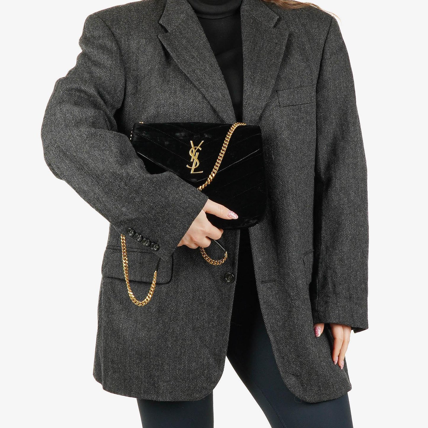 Yves Saint Laurent Kleine Loulou Kettentasche aus Samt mit Y-Stepp-Monogramm
